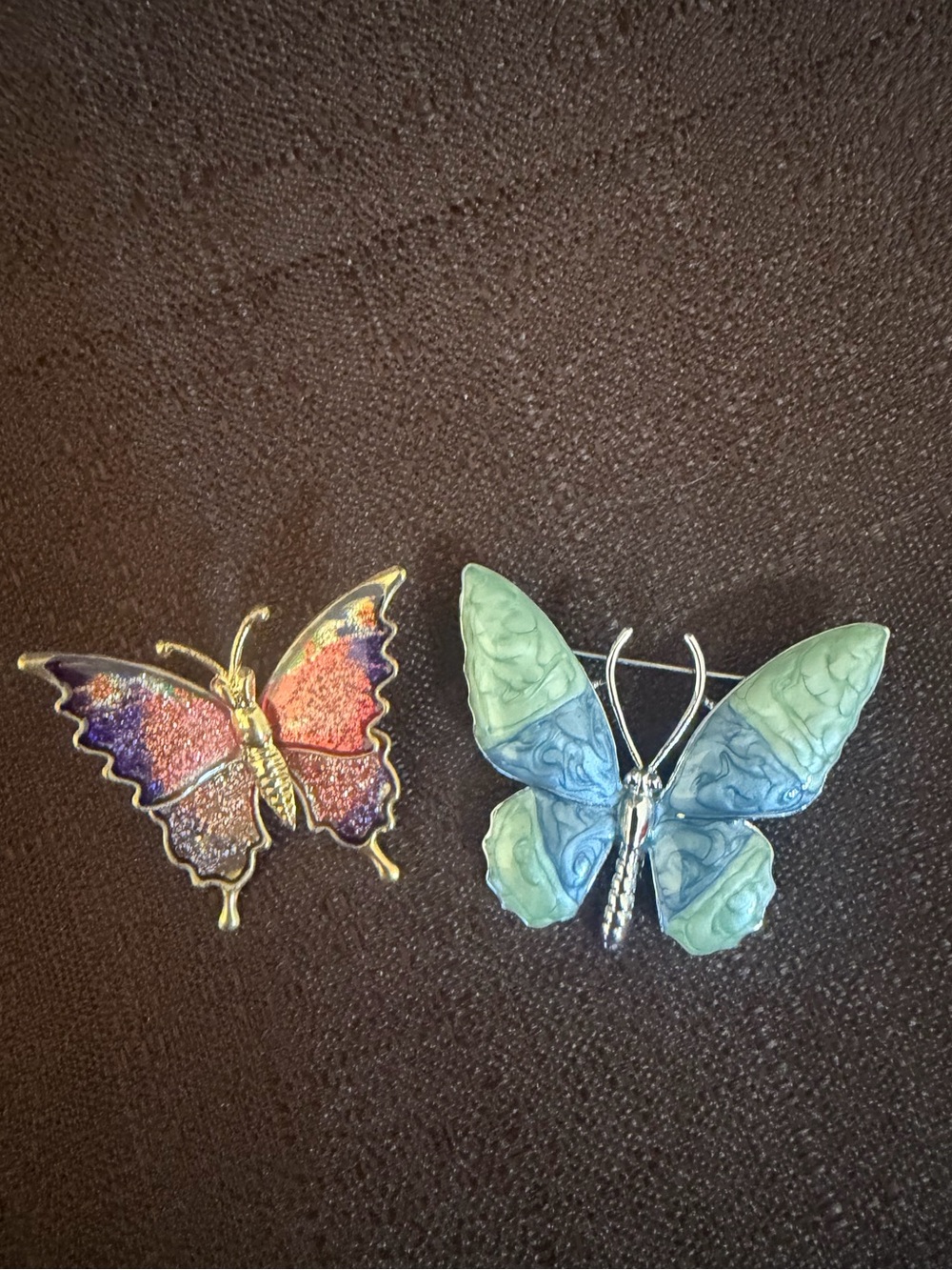 Butterfly Brooch Set - Pink/Blue Enamel and Glitter